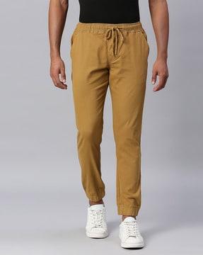 tapered fit flat-front jogger pants