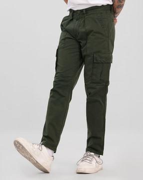 tapered fit flat front pants with insert pockets