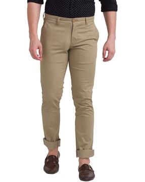 tapered fit flat-front pants