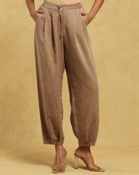 tapered fit flat-front pants