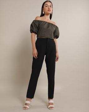 tapered fit flat-front trousers