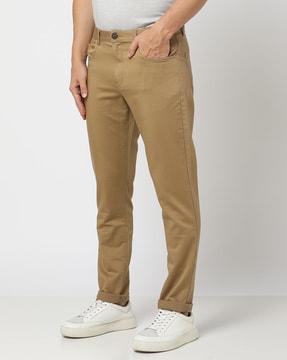 tapered fit flat-front trousers