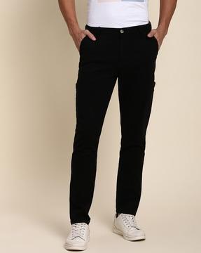 tapered fit flat-front trousers