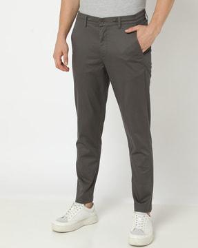 tapered fit flat-front trousers