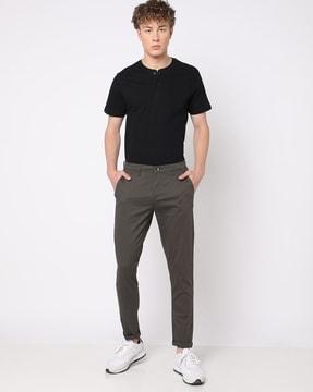 tapered fit flat-front trousers