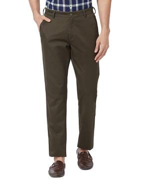 tapered fit flat-front trousers