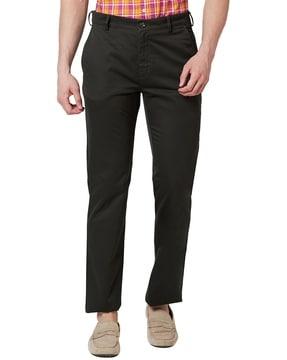 tapered fit flat-front trousers