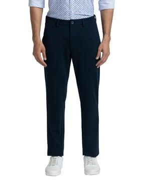 tapered fit flat-front trousers