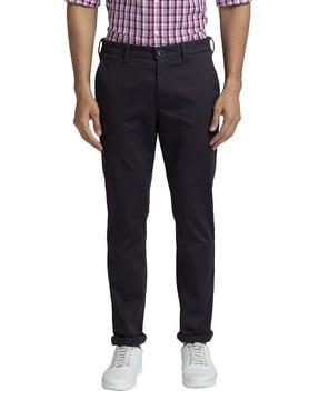 tapered fit flat-front trousers