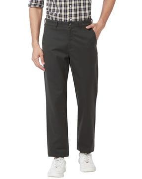 tapered fit flat-front trousers