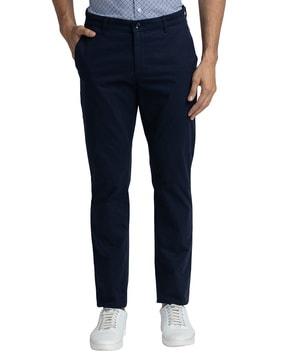 tapered fit flat-front trousers