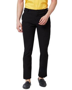 tapered fit flat-front trousers