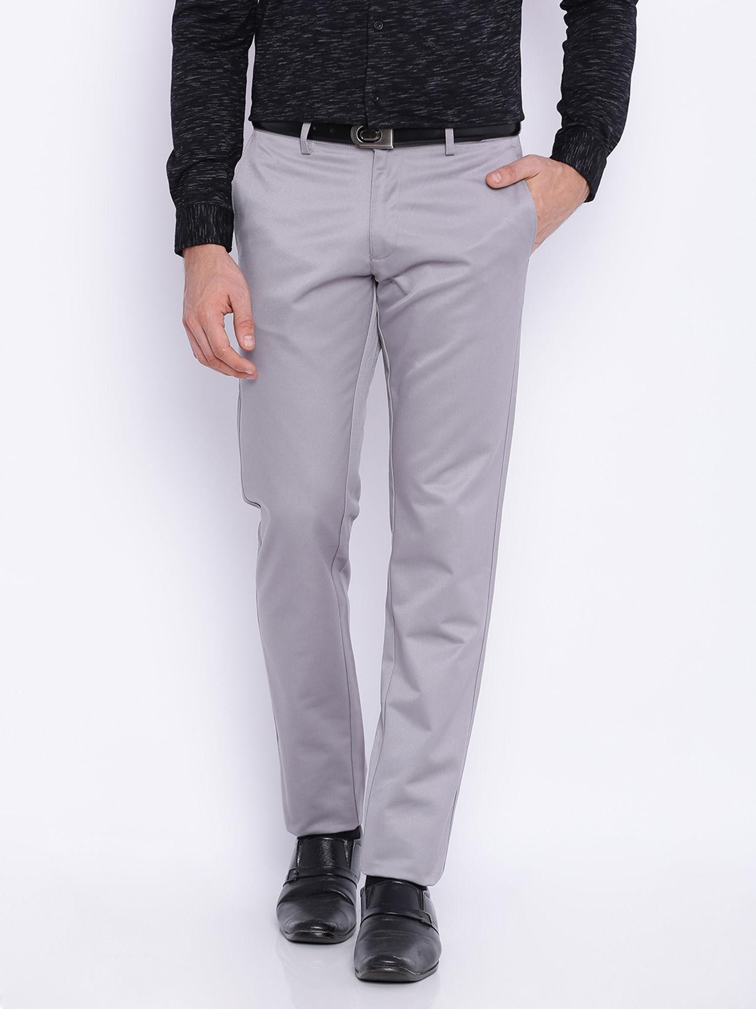 tapered fit grey satin trousers