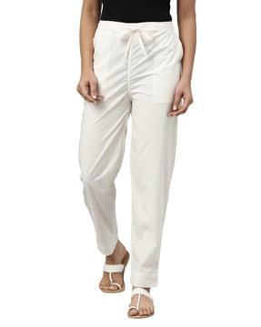 tapered fit pants with elasticated drawstring waist
