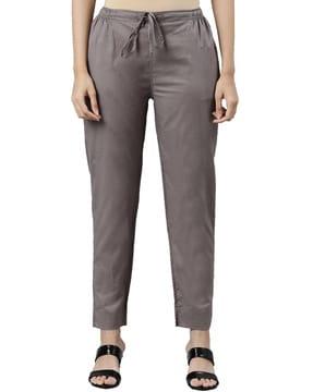 tapered fit pants with elasticated drawstring waist