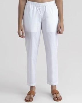 tapered fit pants with elasticated waist