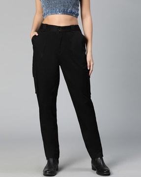 tapered fit pants with flap pockets