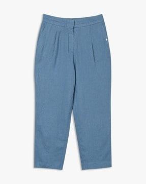 tapered fit pleated pants with insert pockets