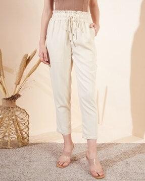tapered fit pleated trousers with elasticated drawstring waist