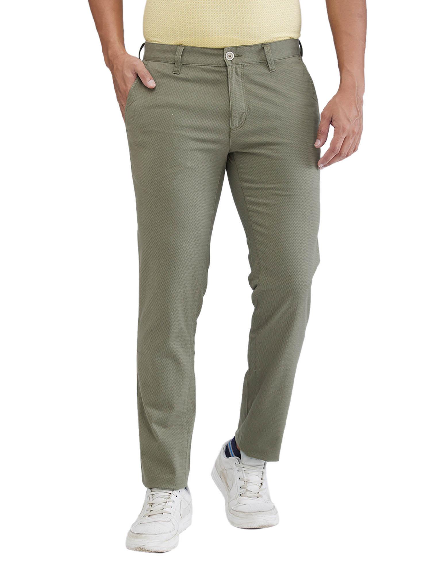 tapered fit printed dark green casual trouser