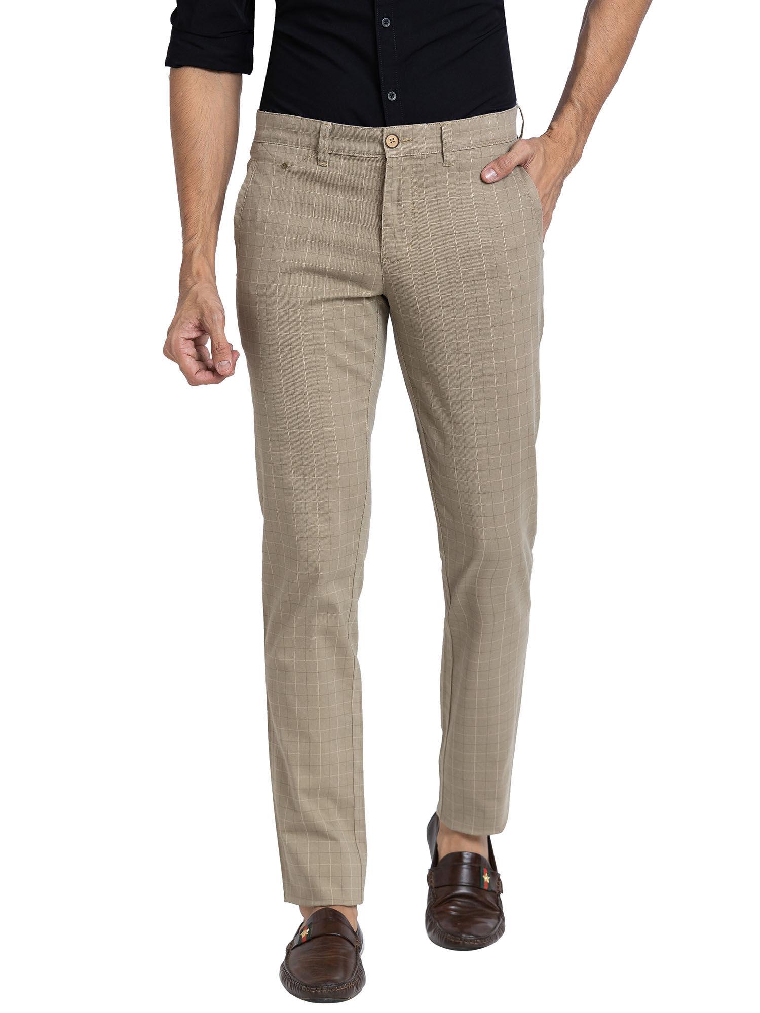 tapered fit printed medium khaki trouser