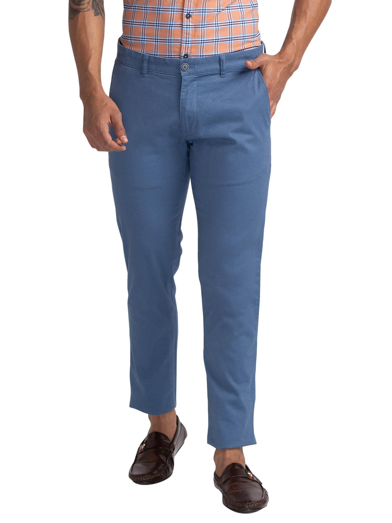 tapered fit self design medium blue trouser