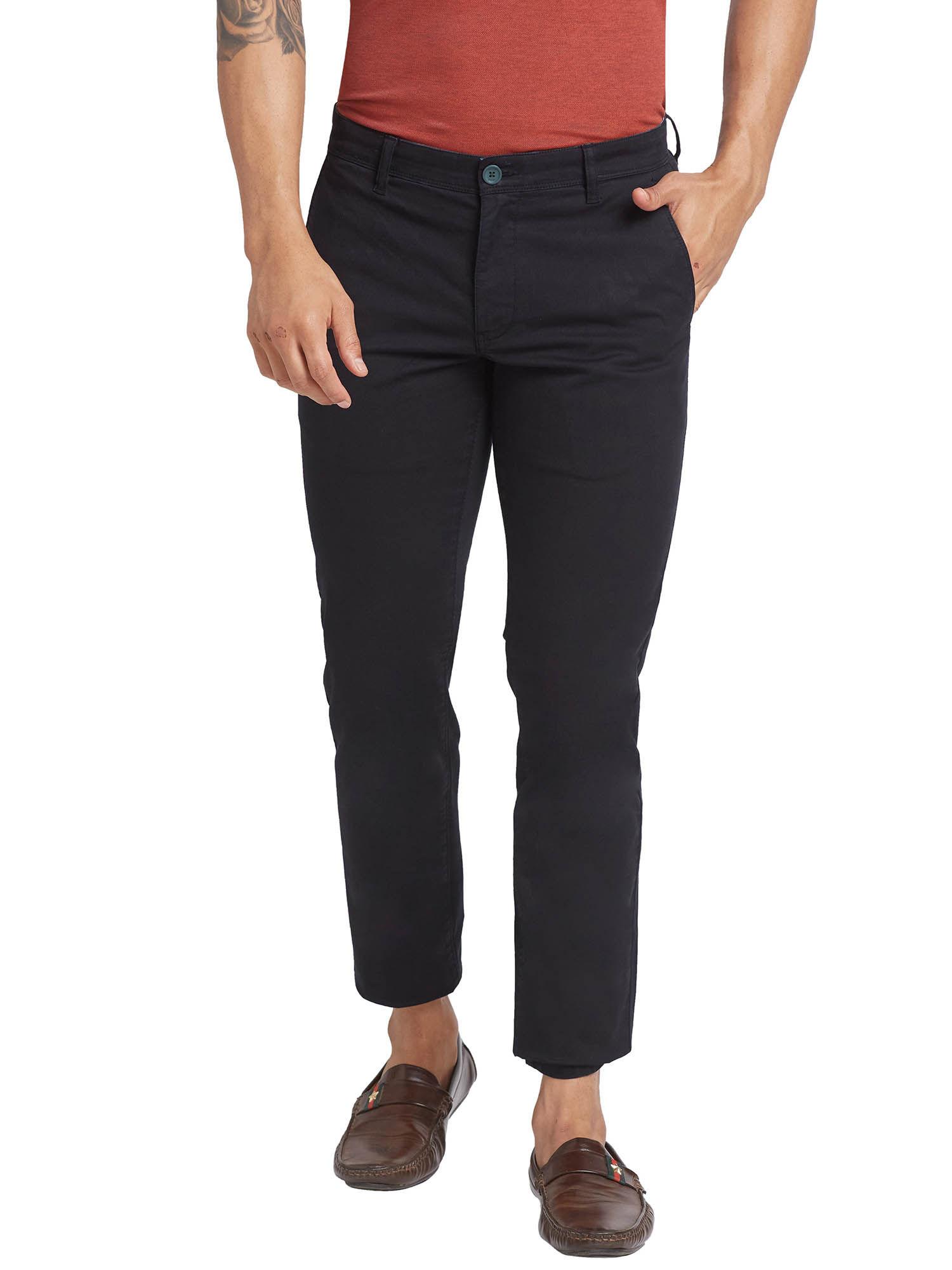 tapered fit solid black casual trouser