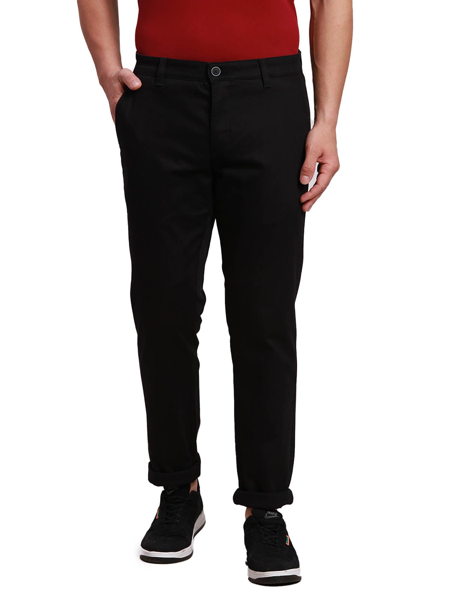 tapered fit solid black trouser