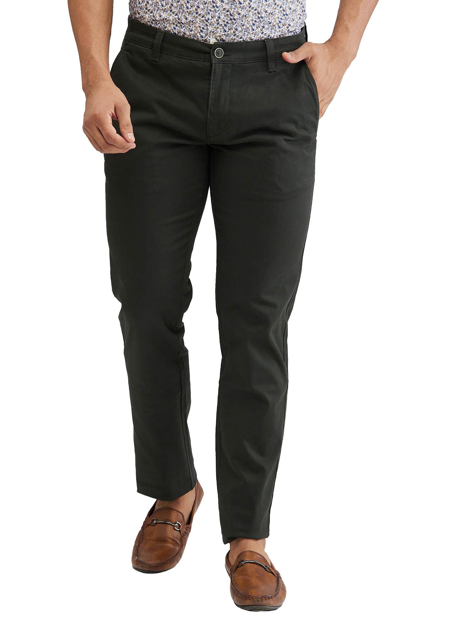 tapered fit solid dark green casual trouser