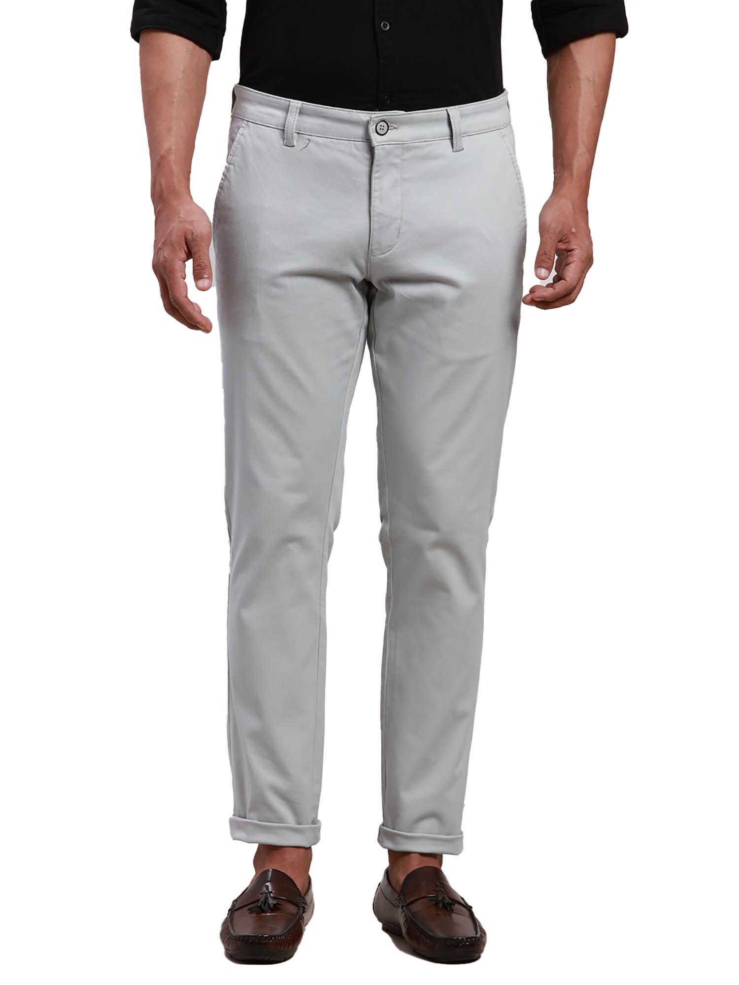 tapered fit solid light grey trouser