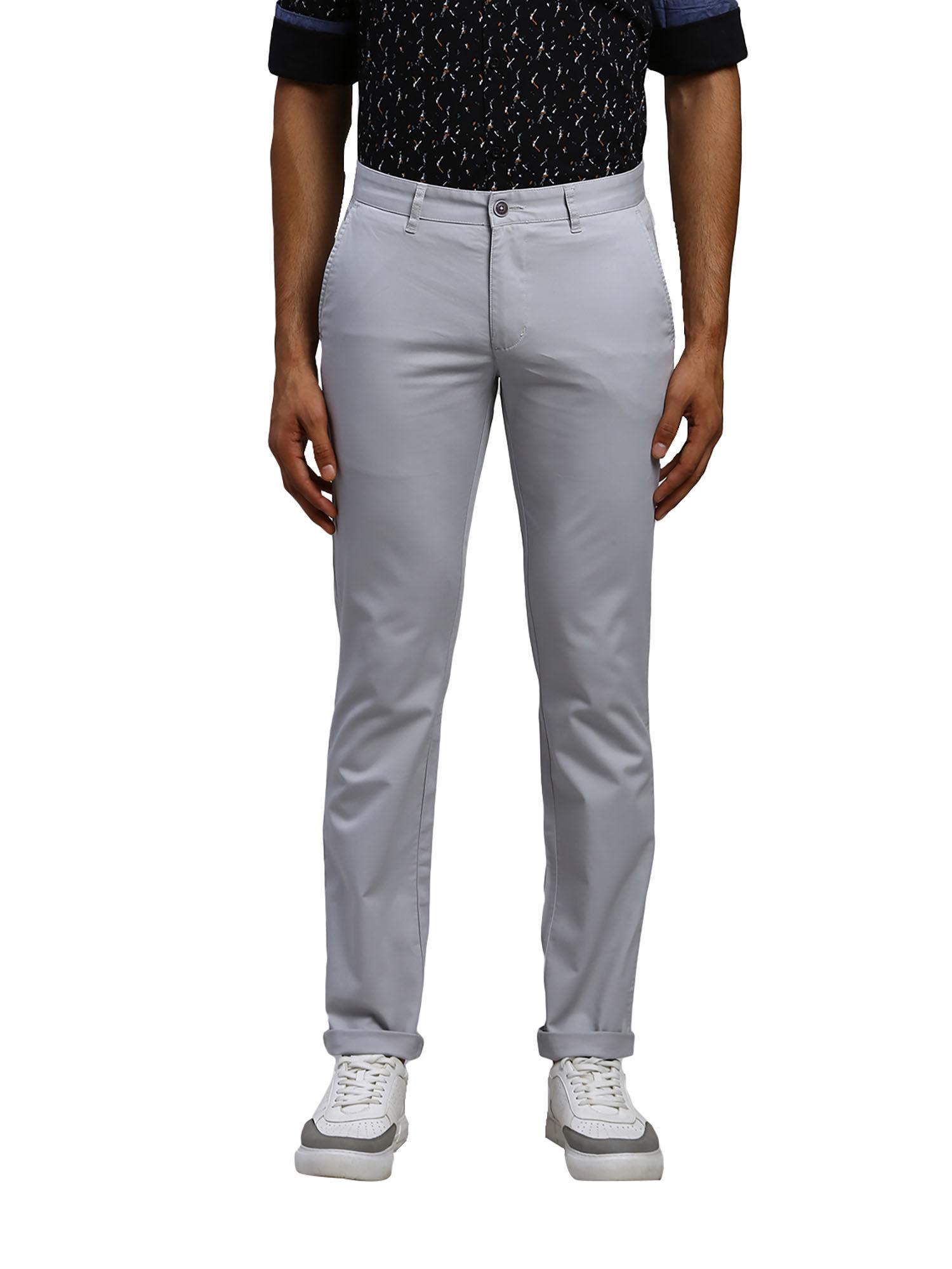 tapered fit solid light grey trouser