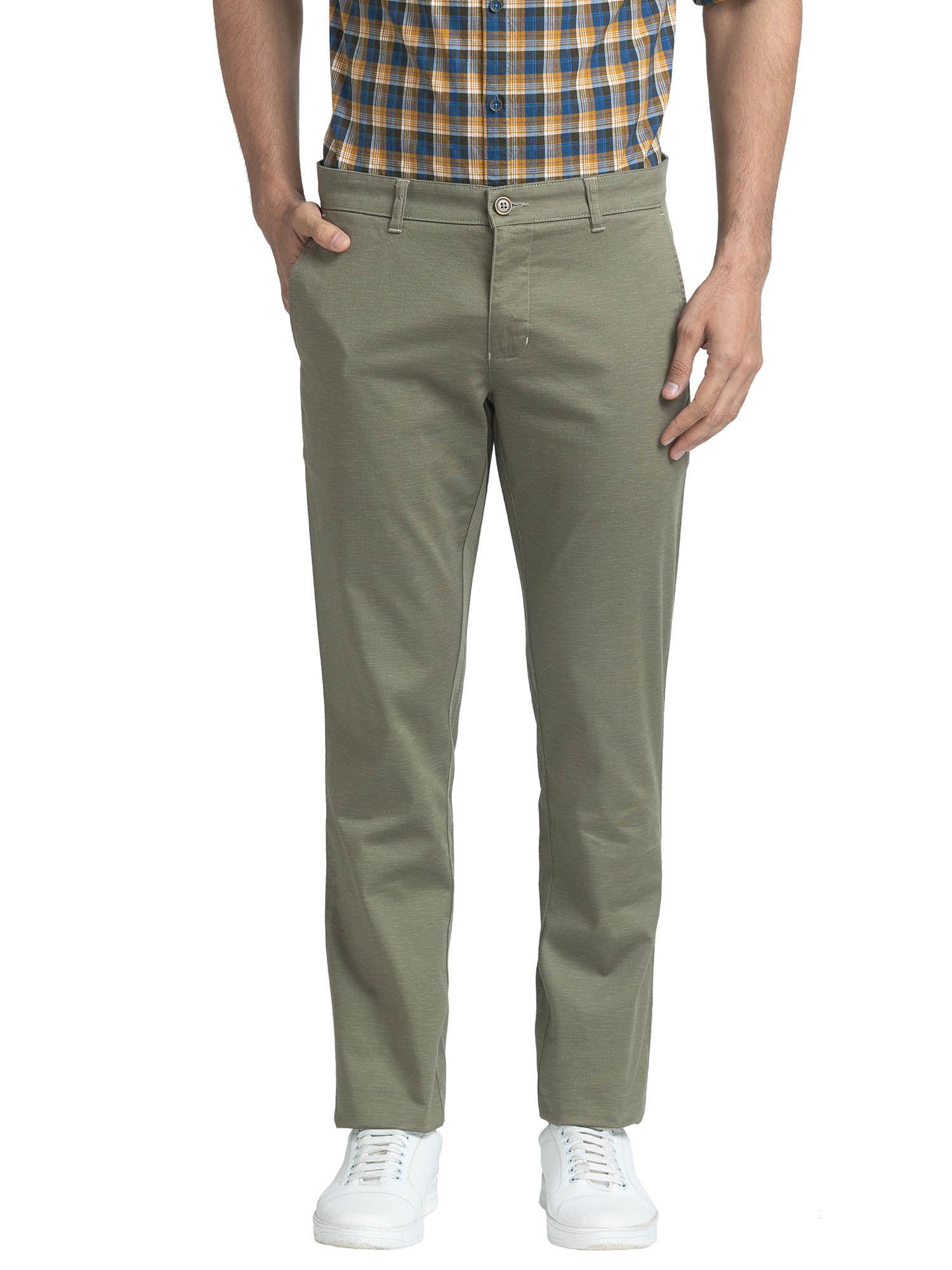 tapered fit solid medium green casual trouser