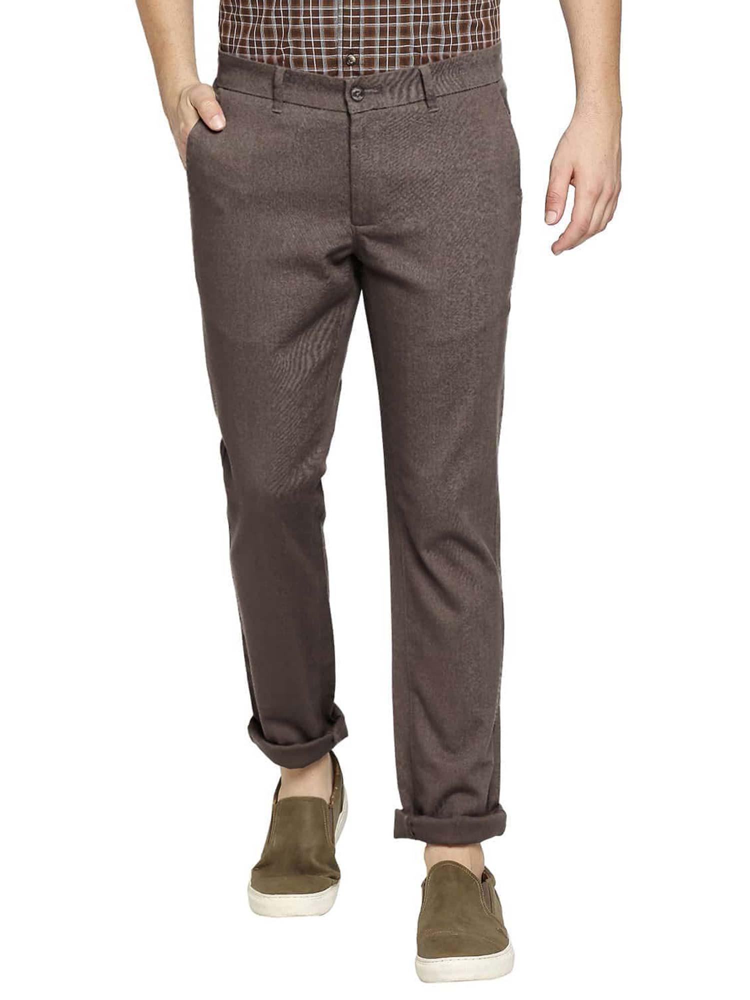 tapered fit teak brown stretch trouser