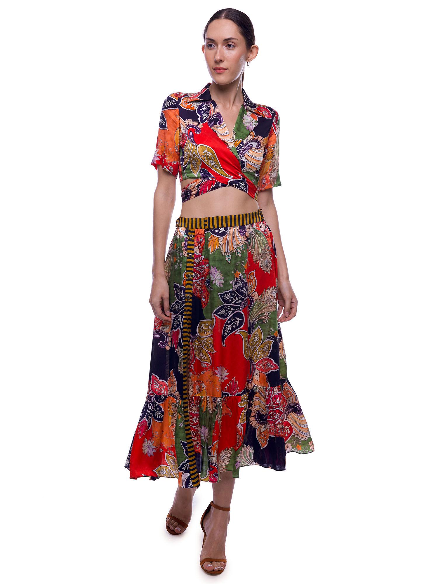 tapestry-printed-gather-skirt-with-slit