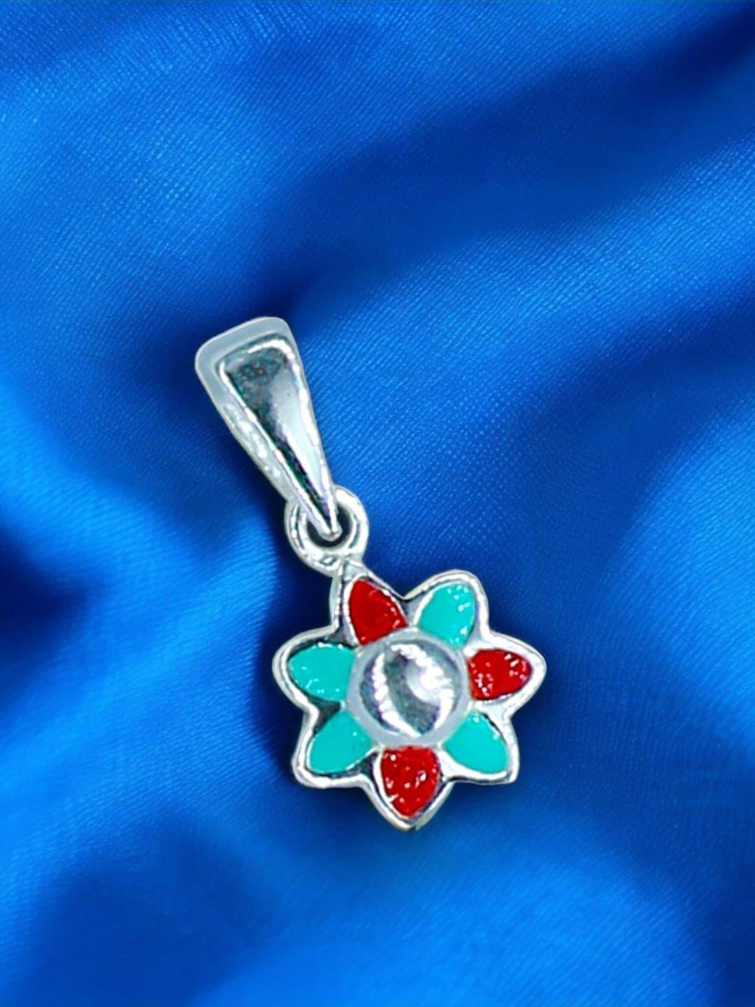 taraash girls 925 sterling silver enamel floral-shaped pendant