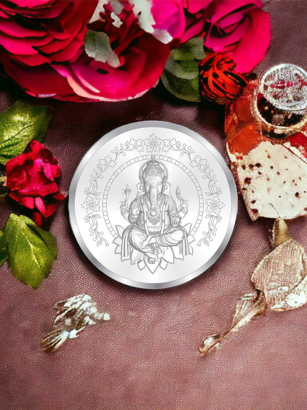 taraash lord ganesh 999 round silver coin 10 gm
