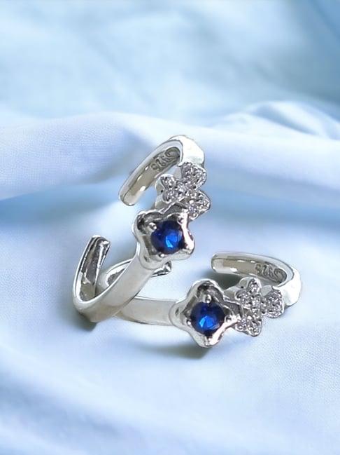 taraash 92.5 sterling silver blue cz toe ring for women