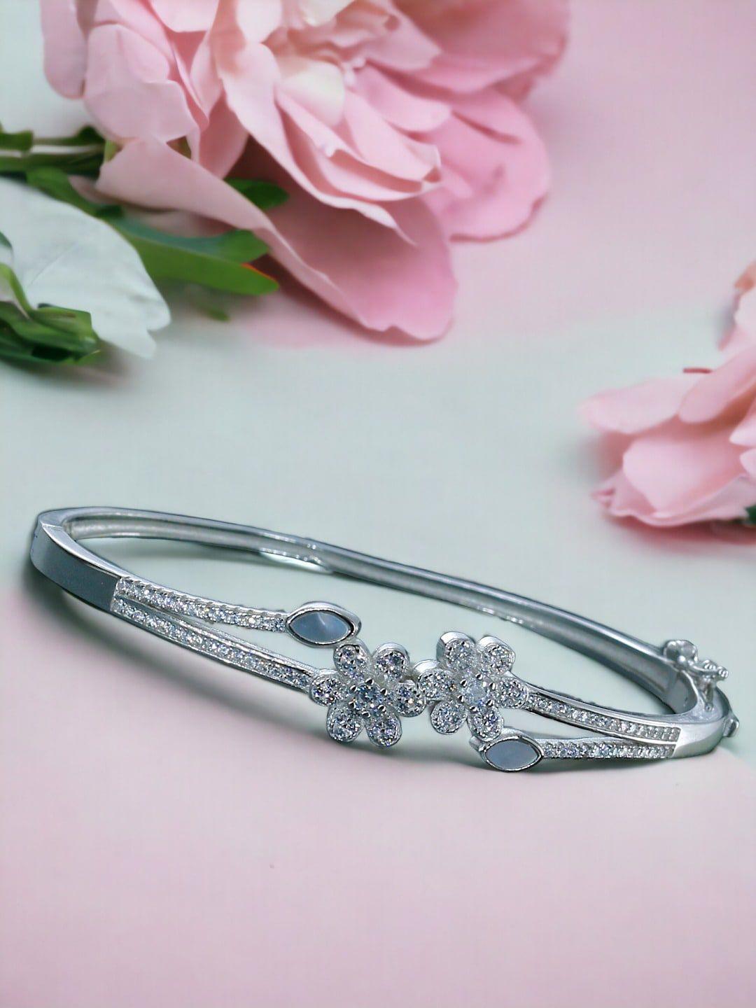 taraash 925 sterling silver cz studded floral bangle