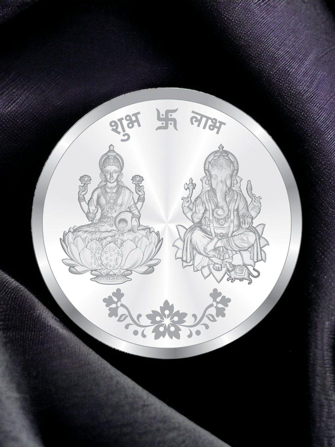 taraash lakshmi & ganesha 999 silver coin- 50 gm