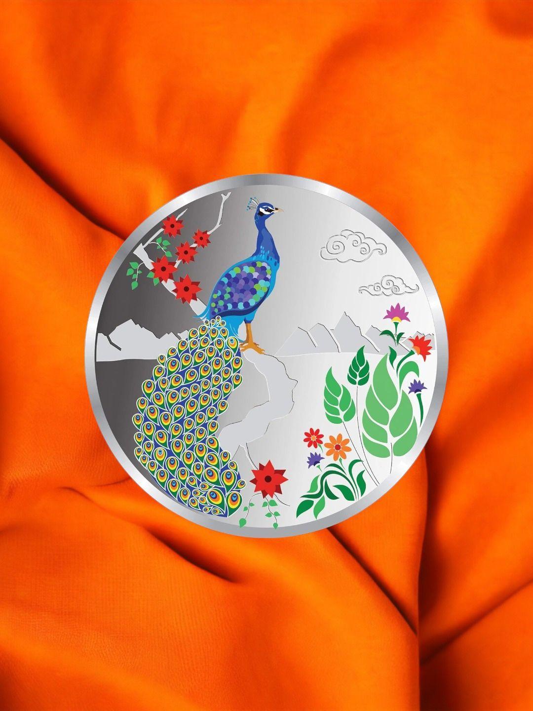 taraash peacock 999 silver coin- 100 gm