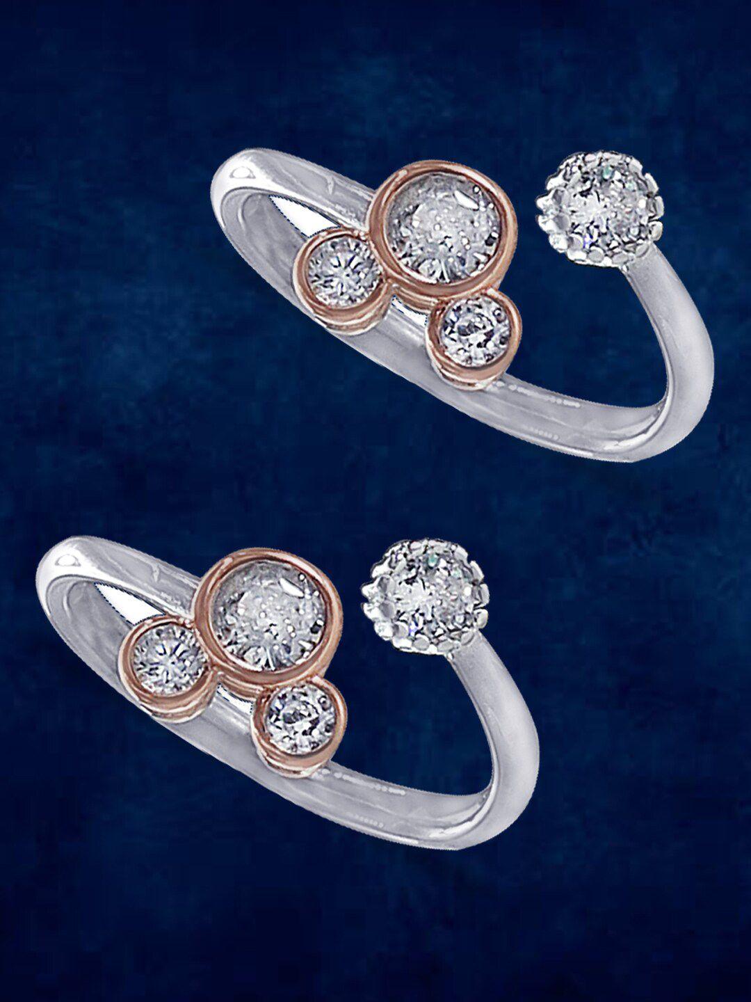 taraash set of 2 925 sterling silver rose gold-plated cz-studded toe rings