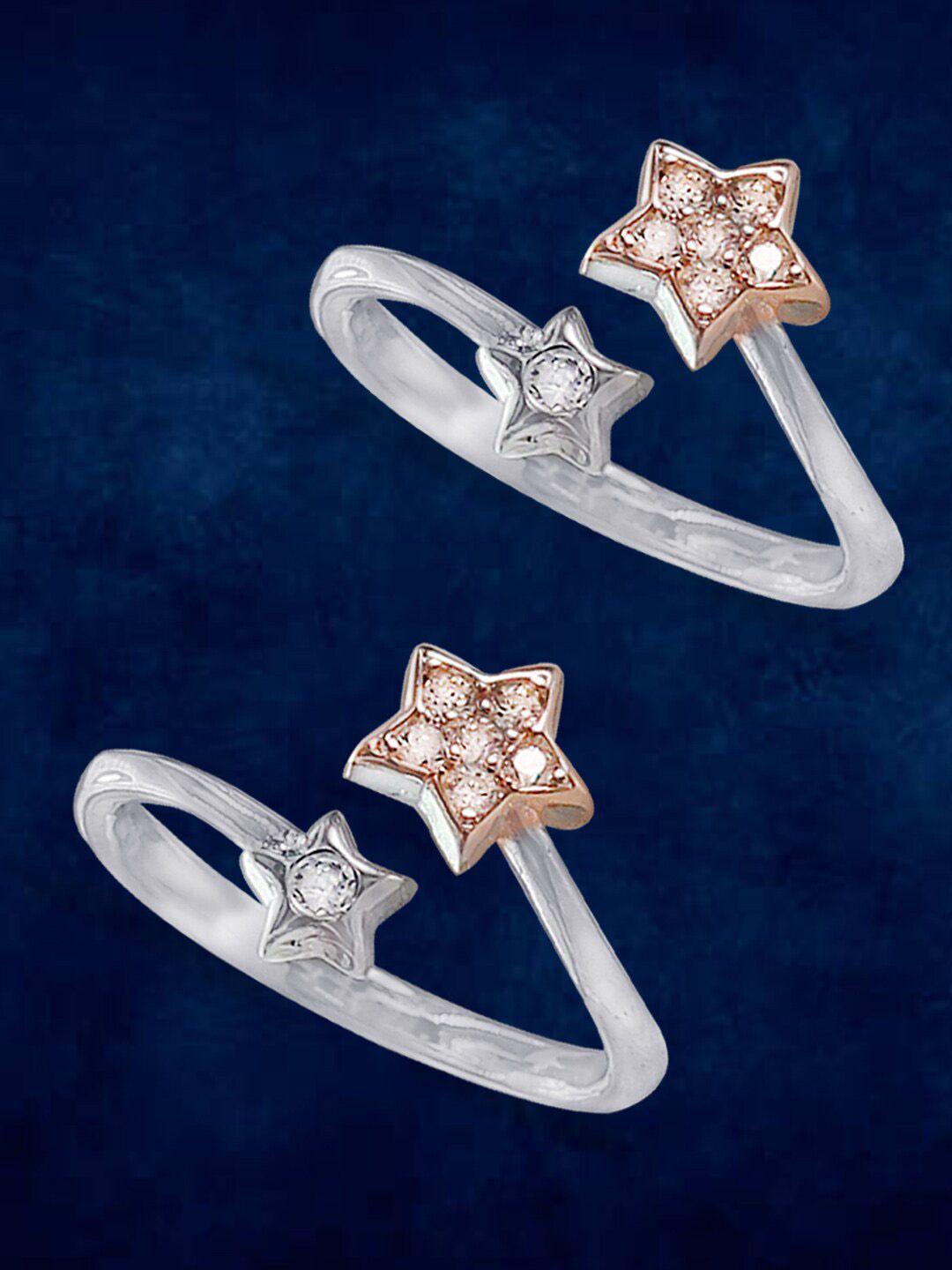 taraash set of 2 925 sterling silver rose gold-plated cz-studded toe rings