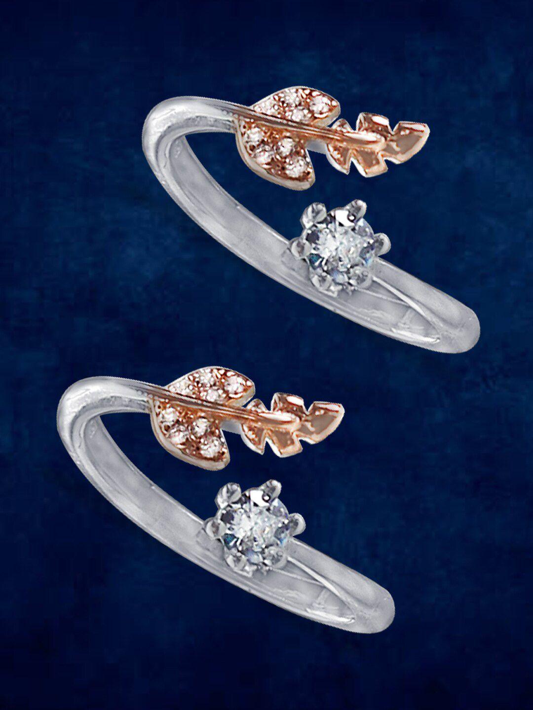 taraash set of 2 925 sterling silver rose gold-plated cz studded toe rings