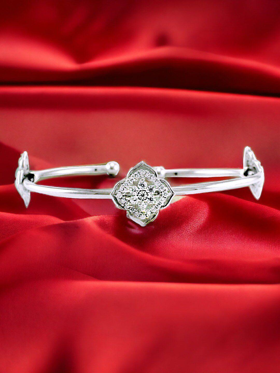 taraash women 92.5 sterling silver studded floral-shaped cuff bracelet