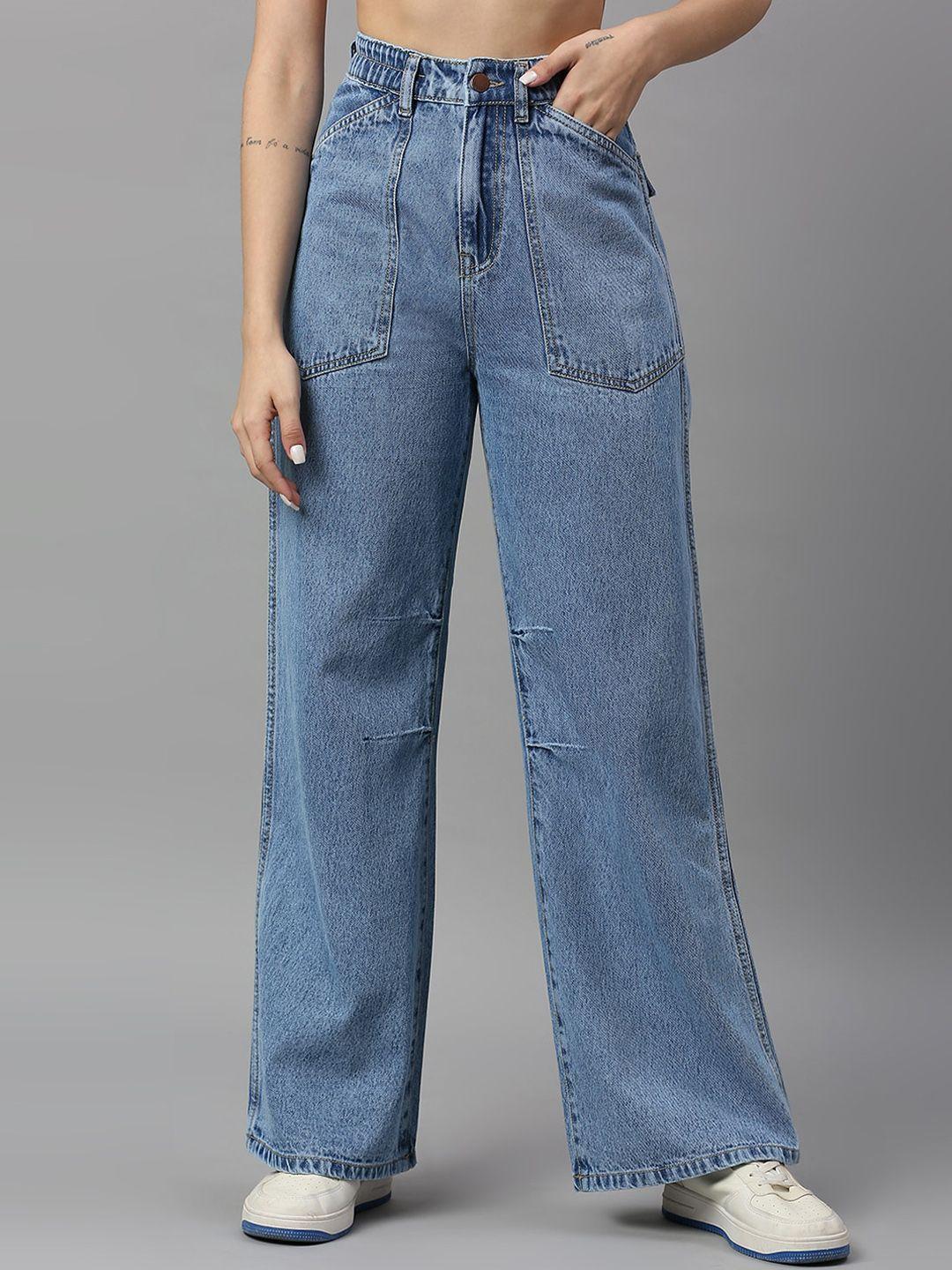 tarama women wide leg clean look high-rise pure cotton jeans