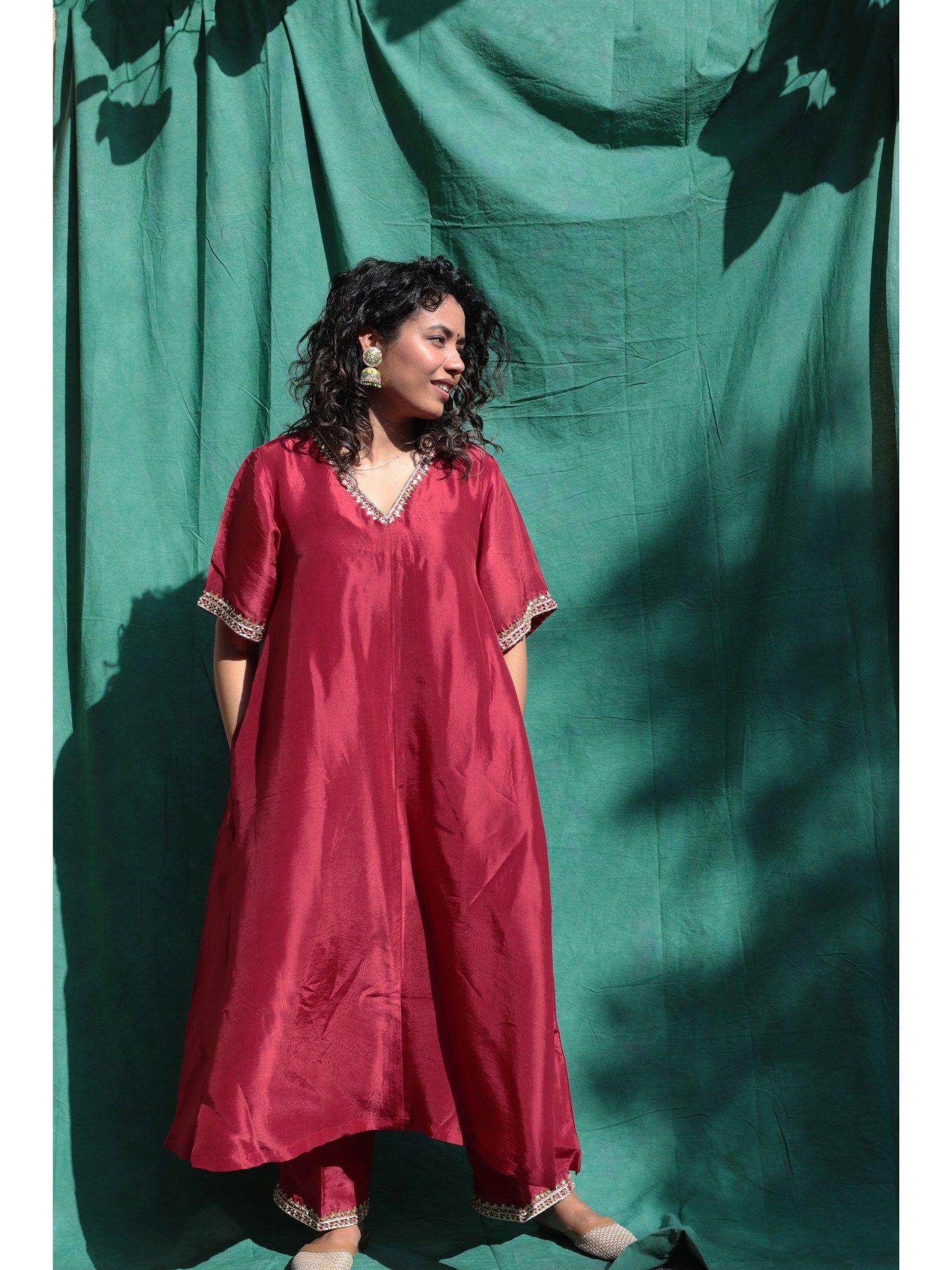 tarika maroon solid kurta