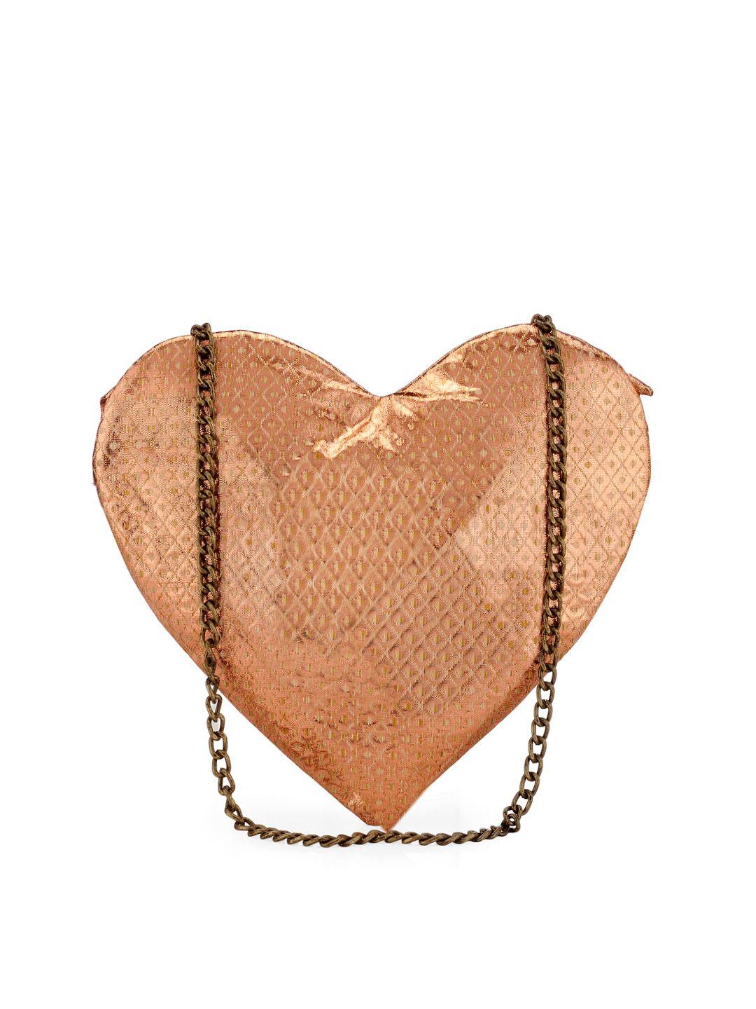 tarini nirula copper-toned heart-shaped handcrafted self-design clutch