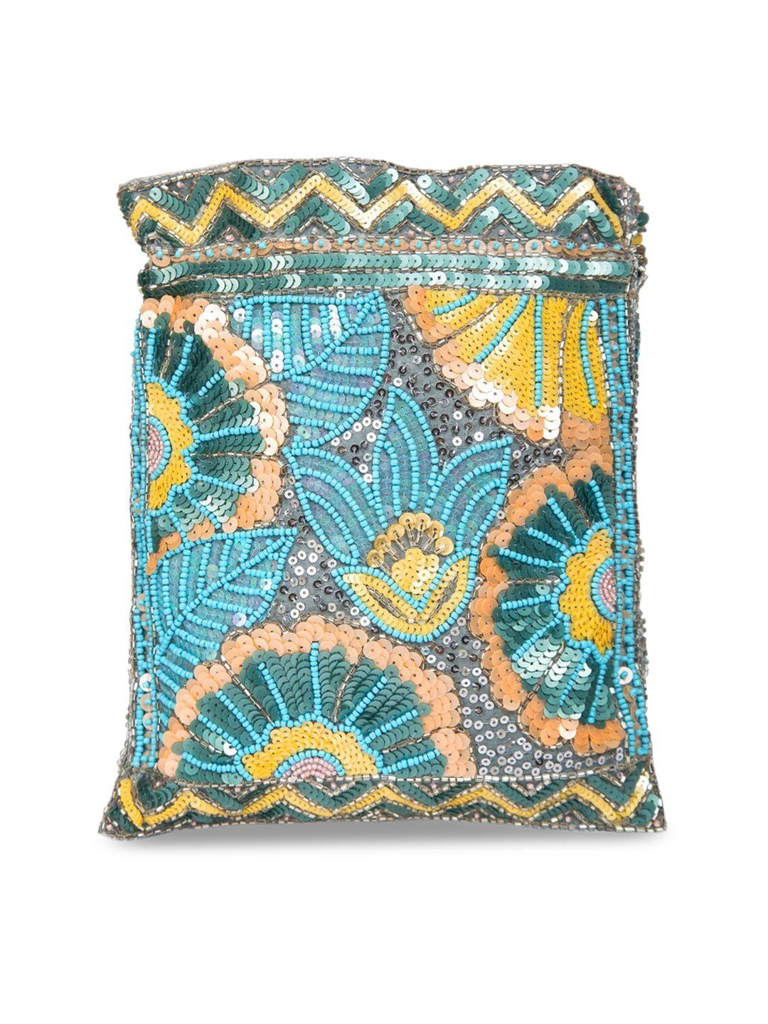 tarini nirula multicoloured ethnic motifs embellished bucket sling bag with tasselled
