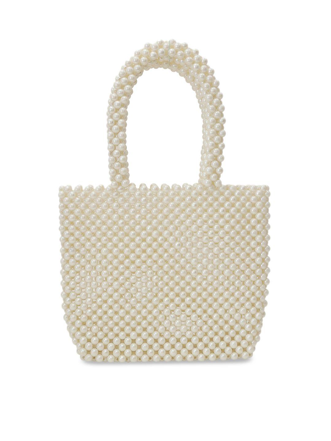 tarini nirula off-white pearl embellished tote bag