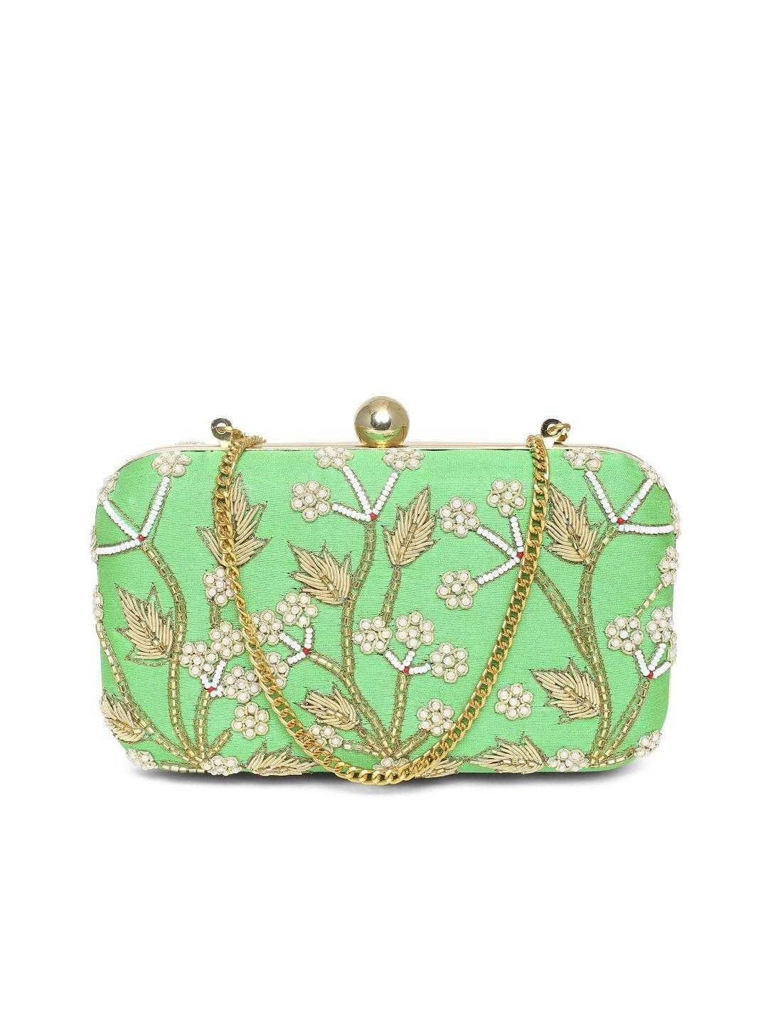 tarini nirula women green embellished clutch